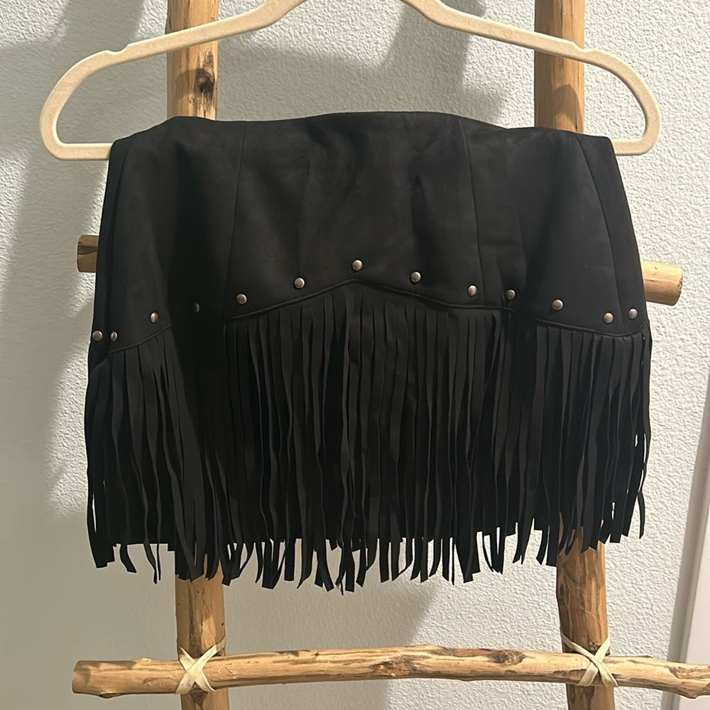 Black Fringe Mini Skirt